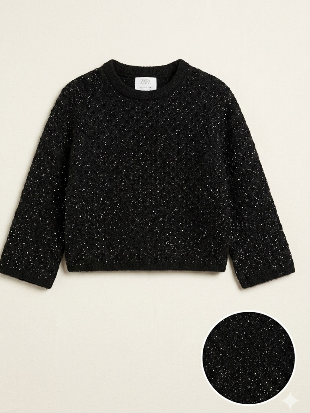 Zara Black Sparkle Crewneck Sweater